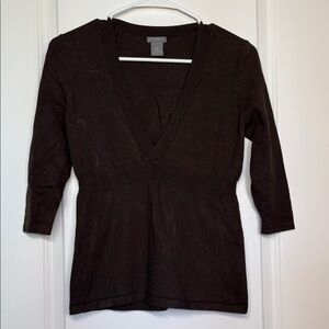 Ann Taylor Deep Brown V-Neck Three-Quarter Sleeve Top